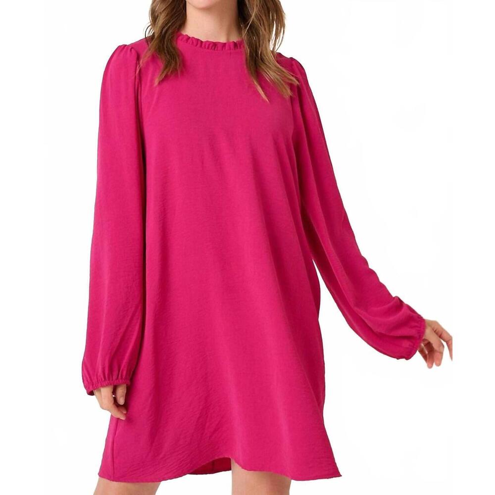 NEW MITTOSHOP charli long sleeve ruffle dress in magenta